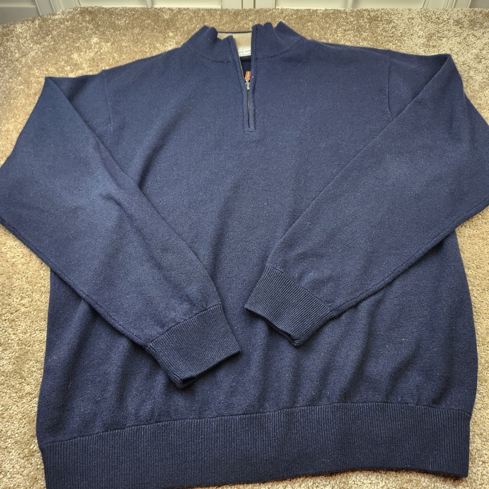 Peter Millar Mens XL Navy Blue Wool Cashmere 1/4 Zip Sweater Mock Neck Pullover